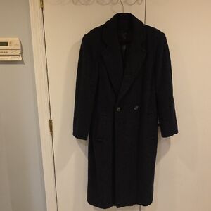 Womens Elegant Black Double-Breasted 100% Wool Coat